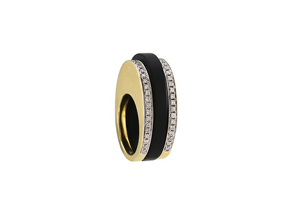 Egg Ring Yellow Gold Onyx with Diamonds